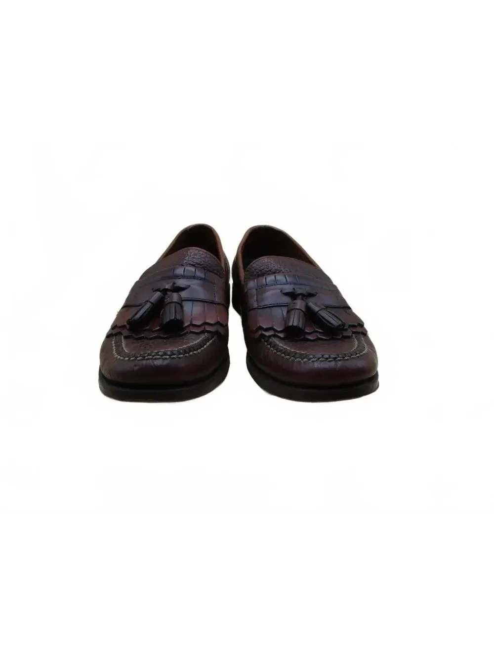 HS Trask Brown Pebbled Bison Leather Kiltie Tassel Loafers Mens Size 10 Handsewn